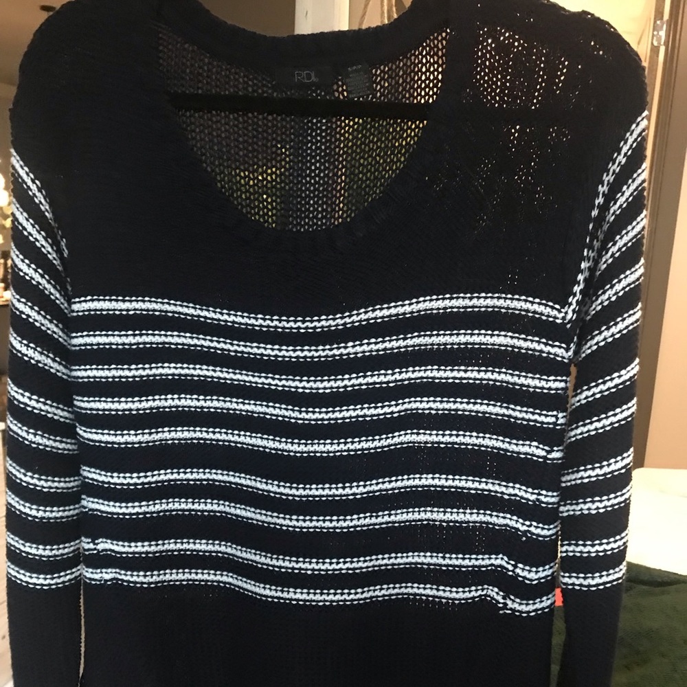 Navy blue and white striped sweater